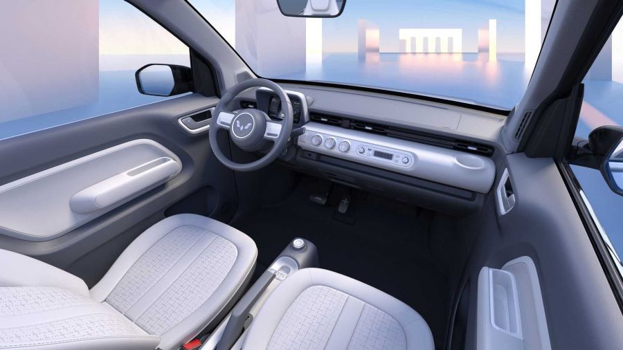 Nội thất xe điện Wuling Hong Guang Mini EV Cabrio với tùy chọn màu trắng nhẹ nhàng